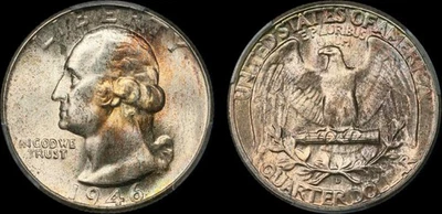 1946 D Washington Quarter PCGS MS67 Gold Shield Holder Toned - Image 1 of 3