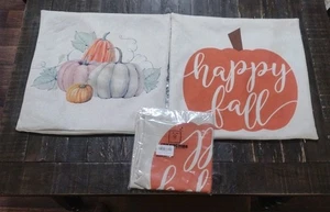 Lot Of 3 7.5 inch X 7.5Inch Fall Harvest Pillow Cover Pumpkin Decorating Holiday - Picture 1 of 7