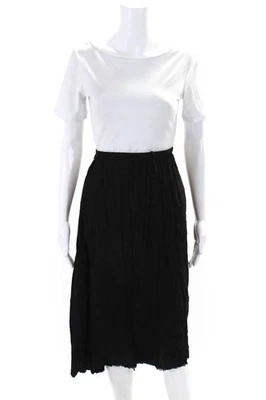 Raquel Allegra Womens Solid Black Drawstring Pleated Midi A-line Skirt Size 3 - Image 1 of 4