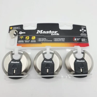 Master Lock Padlock Heavy Duty Outdoor Keyed Alike Shrouded Stainless 3-Pack NEW - Image 1 of 4