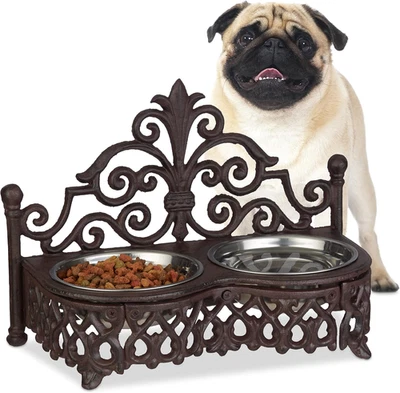 Supporto Ciotole per Cani, Vintage, Ghisa, Set Di Scodelle Rimovibili Acciaio In - Immagine 1 di 4