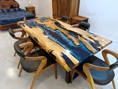 Custom Large Epoxy Resin River Table | Solid Walnut Wood | Modern Home Décor - Image 1 of 4