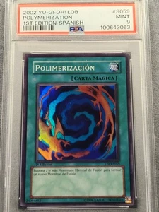 PSA 9 2002 YUGIOH LOB-S059 POLYMERIZATION 1ST EDITION SUPER RARE SPANISH MINT - Picture 1 of 24