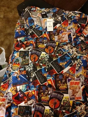 Camisa Star Wars botão para baixo com pôster de filme colagem tamanho XXL masculina nova - Imagem 1 de 4