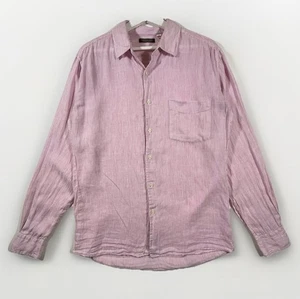 Uniqlo Premium Leinenhemd Herren Large rot weiß gestreift Knopfleiste 100% Leinen - Bild 1 von 8