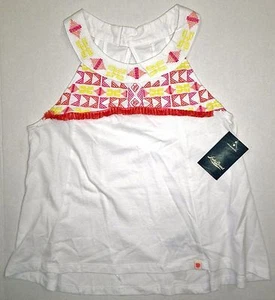 NWT Lucky Brand Girls Hi-Low Keyhole Tunic Tank Top White Aztec PRT Little Kid M - Picture 1 of 9
