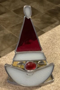 Candelabro de Navidad de vitral SANTA luz de té votiva de 5” de alto ¡Lindo! - Imagen 1 de 2