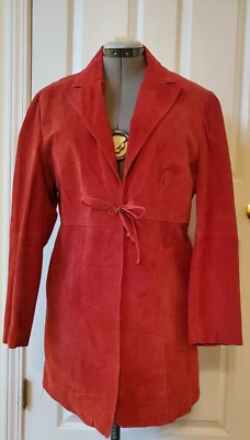 Abrigo chaqueta de gamuza 100 % cuero rojo borde exterior para mujer corbata delantera talla 1X Foto 1 de 4