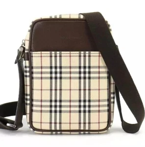 Authentic Burberry Plaid Sling Bag Cross bag Shoulder Bag Brown Small - Picture 1 of 24