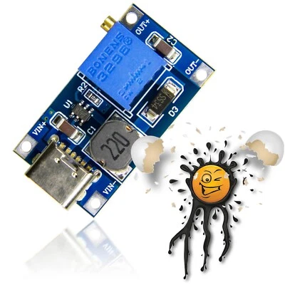 MARKENLOS MT3608 USB-C Step Up Boost Spannungs- Voltage- Konverter 2-24Vin max. 28Vout 2A