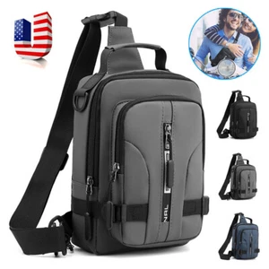 Unisex Sling Crossbody Bag Anti-theft Chest Shoulder Messenger Backpack USB Port - Picture 1 of 24