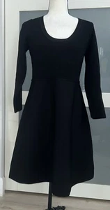 New THEORY Scoop Flare Black Knit Dress Compact Crepe L Retail $495 - Picture 1 of 8