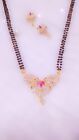 American Stone White And Pink Diamond Mangal Suter Pendant With Earing Set