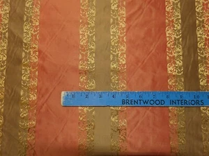 CREEPER ROYAL Red Brown Gold Embroidered Floral Stripe Silk Drapery Fabric - Picture 1 of 3