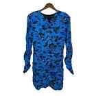 Zara Small Nwt Women's Draped Blue Floral Print Ruched Long Sleeve Mini Dress