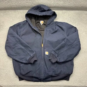 Carhartt 125th J131 DNY Mens XL Dark Navy Hooded thermal-lined duck work Jacket - Picture 1 of 17