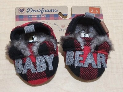 Dearfoams Feels Like Home Baby Bear Memory Foam Slippers 3-6 Months Red Plaid - Imagem 1 de 4