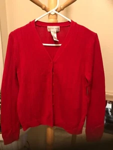 Girl's/ Junior's August Silk M Red Button-Up Silk/Cotton Blend Sweater - Picture 1 of 5