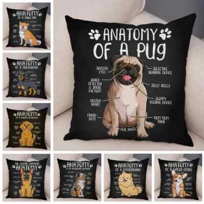 Cute Anatomy Dog Corgi Bulldog Cushion Cover Cartoon Pet Animal Pillow Case - Image 1 of 4