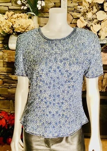 Vintage Adriana Paperll Beaded Cocktail blouse Light Blue Sz 8  Party Blouce - Picture 1 of 12