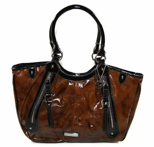 Claudia Canova Womens Brown Patent Look Handbag Work Bag - Picture 1 of 2