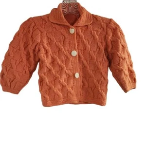 Orange Handarbeit Grobstrick Jugend Pullover Knopfleiste Medium - Bild 1 von 6