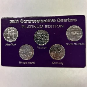 2001 D 50 STATE PLATINUM COMMEMORATIVE QUARTERS - 5 Coins - No Box & No Case 121 - Picture 1 of 2