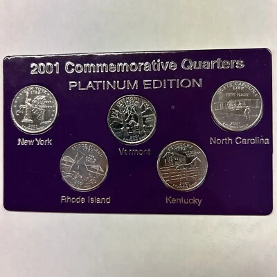 2001 D 50 STATE PLATINUM COMMEMORATIVE QUARTERS - 5 Coins - No Box & No Case 121 - Image 1 of 2