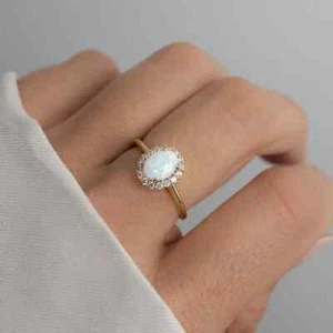 Ópalo Anillo Delicado Anillo,Octubre Piedra de Nacimiento Joyería Apilable - Imagen 1 de 4
