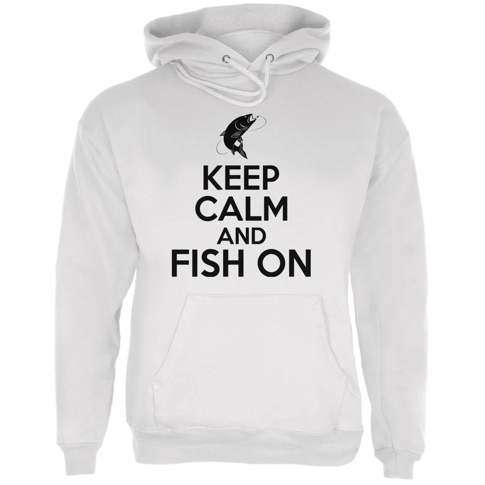Sudadera con capucha Keep Calm Fish On blanca para adultos Foto 1 de 1