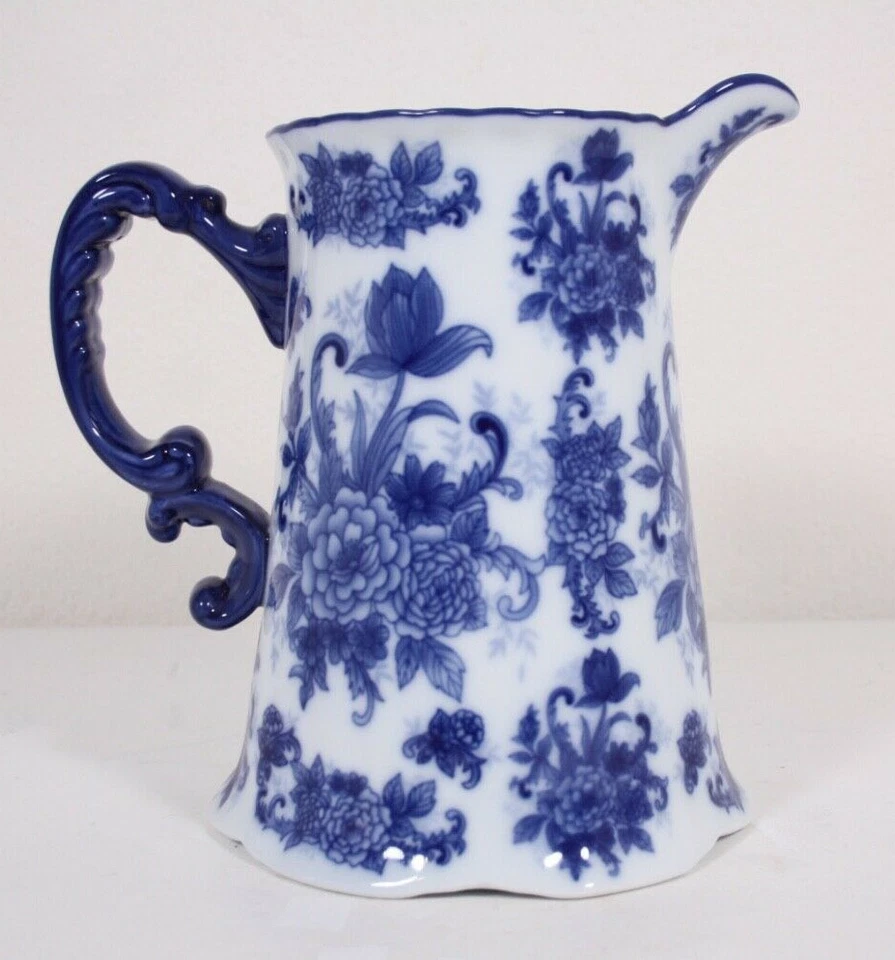 Jarro Cracker Barrel Country Store azul branco porcelana 9” repro estilo antigo - Imagem 1 de 4