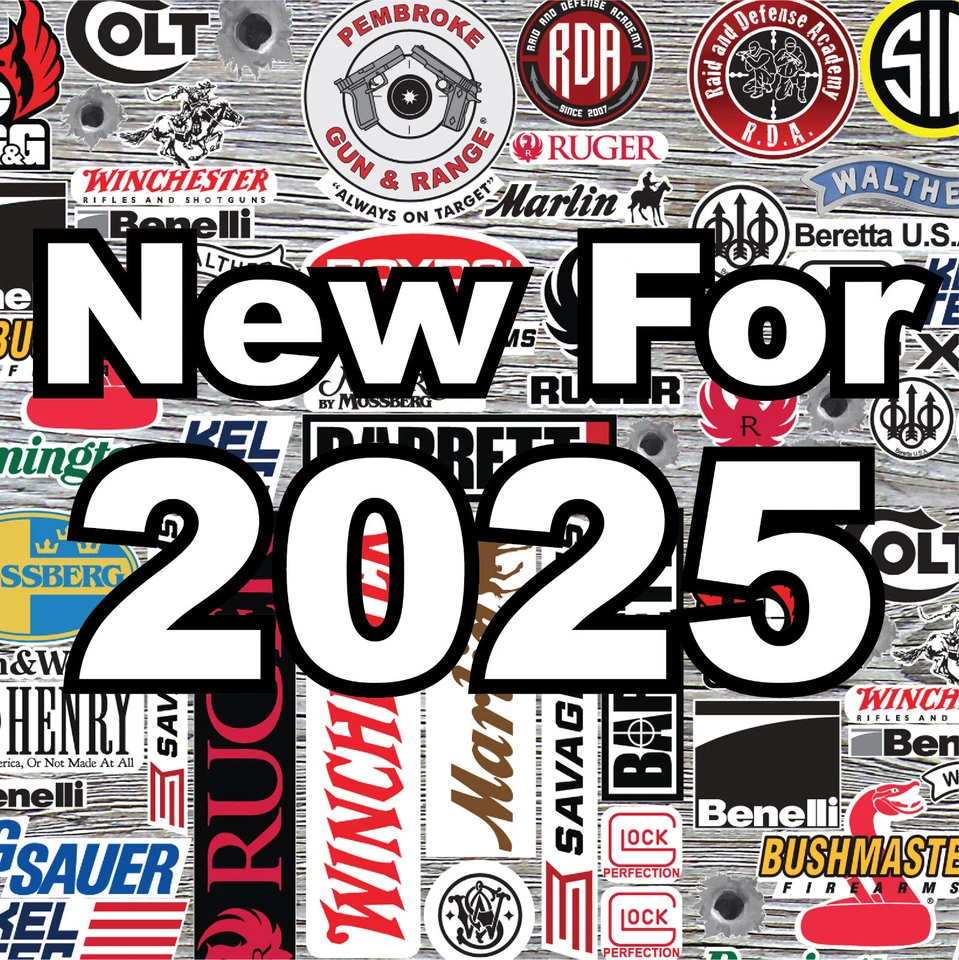 WILSON GRAPHICS INC. New 2025 (90+) 3" wide Assorted Gun Pistol Rifle Hunting Decal Lot 9mm AR