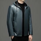 Winter Business Casual Men's Mid-Aged Pu Peather Jacket Fleeced Warm Hooded Coat