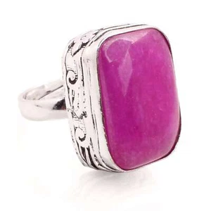 Versilbert Verstellbar Handmade Ring Für Damen Rosa Achat Edelstein R-491 - Bild 1 von 3