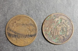 1868 and 1867 Two cent Pieces 2C Original VG Set Of 2 - Picture 1 of 2