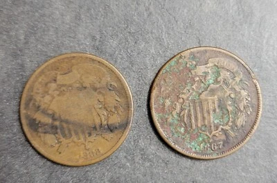 1868 and 1867 Two cent Pieces 2C Original VG Set Of 2 - Image 1 of 2