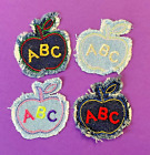 4pc Lot ABC DENIM APPLE School Teaching Letters PATCH IRON &amp; SEW ON Embroidered