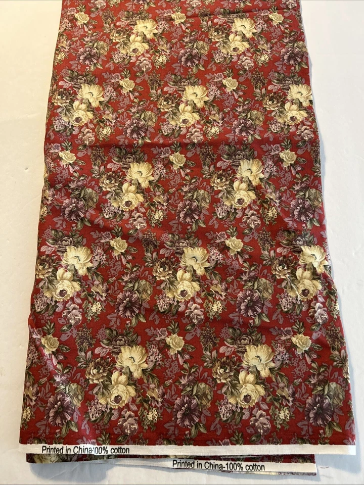 100% cotton quilting fabric Red floral Purple & Cream 39” X 44” - Image 1 of 3