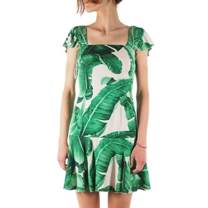 Dolce & Gabbana Damen Seidenkleid Bananenblattgrün Blumenmuster Gr. 38 - Bild 1 von 7
