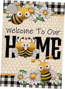 Welcome to Our Home Bumble Bee Spring Summer Decorative Garden Flag, Daisy - Picture 1 of 7