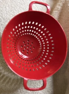 Red Enamel Colander Stainless Steel Steel  Farmhouse 9-10” - Picture 1 of 4