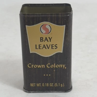 Vtg Crown Colony Brand 1985 Bay Leaves Spice Tin - No Lid - Image 1 of 4