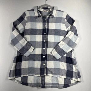 Weiche Umrandung Gr. XL Carreaux Rückenreißverschluss Leinenmischung Karo Shirt Tunika Top - Bild 1 von 7