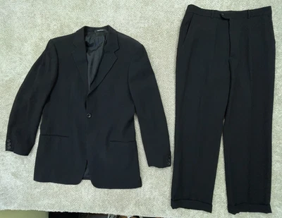 Armani Collezioni Traje Hombres 42L 33x30 Negro 100% Lana Abrigo Vestido Pantalones Seersucker Foto 1 de 4