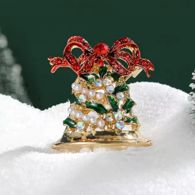 Рождественский колокол брошь заколка — хрустальные стразы рождественский зимний праздничный подарок - Изображение 1 из 4