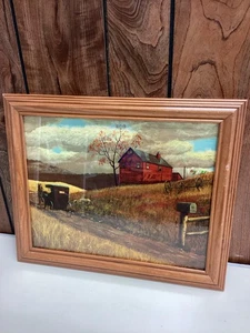 Arte de pared rústico con marco de buggy de granero rojo estampado vintage de granja de campo 16x12 - Imagen 1 de 11