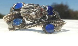 BEAUTIFUL STERLING SILVER LARGE DRAGON WITH LAPIS BANGLE BRACELET AMAZING DESIGN - Bild 1 von 8