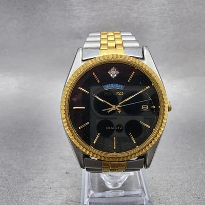 Seiko President Watch Men 36mm Black Dial Two Tone Daydate 7n43-8111 New Battery - Image 1 of 4