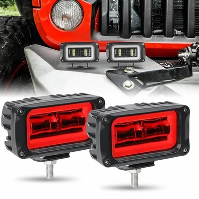 2X 4inch 8D LED Work Light Bar Pods Red Angel Eyes Halo Driving Fog Offroad ATV - Image 1 of 4