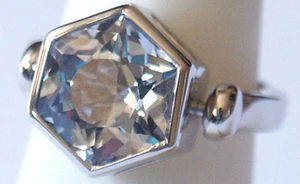 Elegant & Unique Rotating Lab simulated Aquamarine Silver Ring, Rhodium plate - Picture 1 of 7